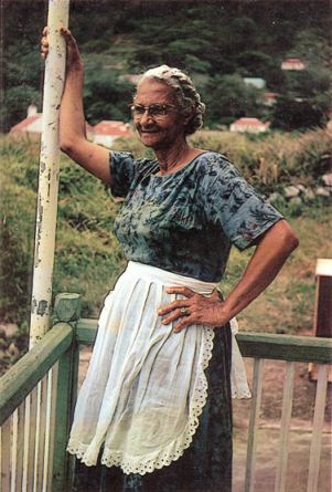 Miss Jones at the Windwardside Guesthouse in the nineteen sixties.