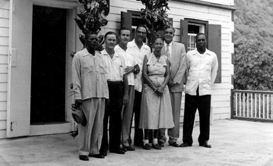 From left to right. Mr. Rupert Sorton, Mr. Arthur Anslyn, Mr. Carl Anslyn, Mr. Ciro Kroon, Miss Cornelia Johnson, Administrator Walter G.Buncamper, and Mr. Matthew Levenstone early 1955