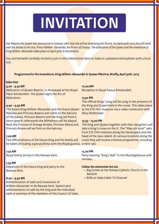 Invitation Programme Investiture King Willem-Alexander