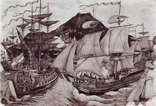 Naval vessels in the harbor